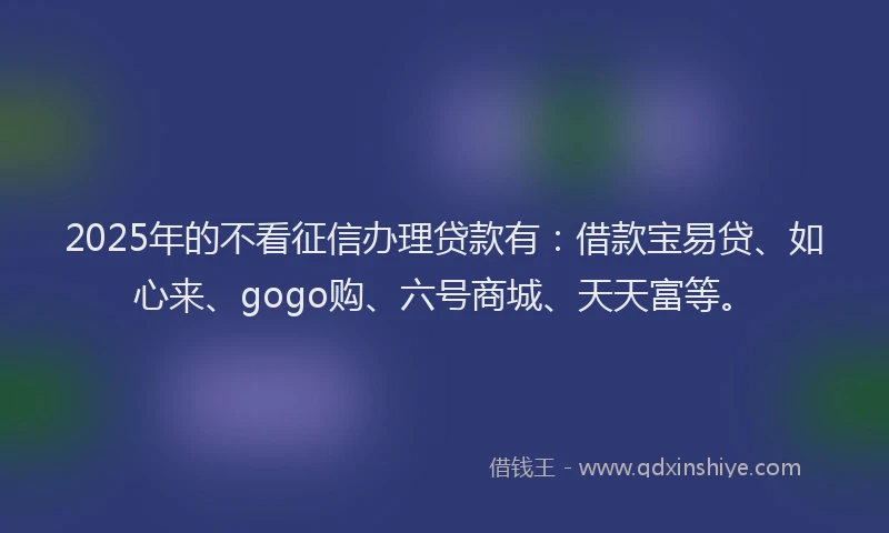 2025年的不看征信办理贷款有：借款宝易贷、如心来、gogo购、六号商城、天天富等。