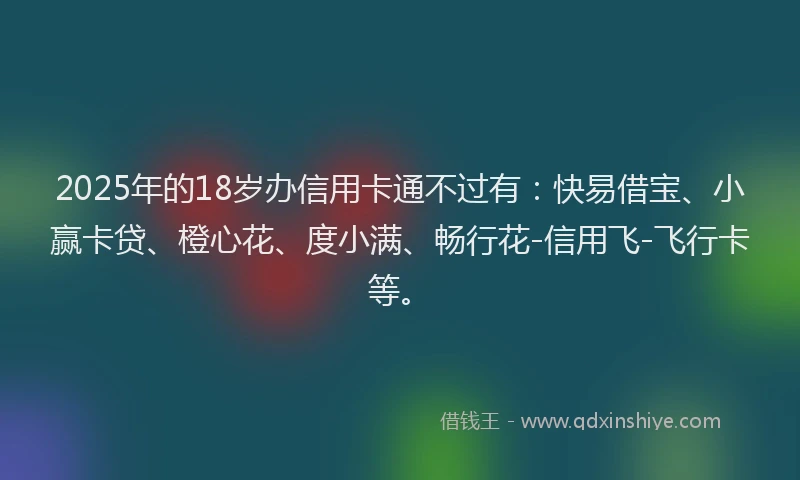 2025年的18岁办信用卡通不过有：快易借宝、小赢卡贷、橙心花、度小满、畅行花-信用飞-飞行卡等。