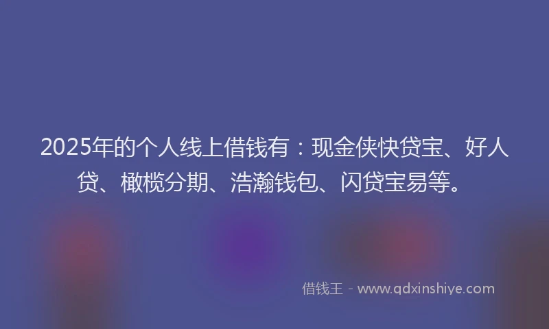 2025年的个人线上借钱有：现金侠快贷宝、好人贷、橄榄分期、浩瀚钱包、闪贷宝易等。