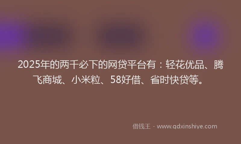 2025年的两千必下的网贷平台有：轻花优品、腾飞商城、小米粒、58好借、省时快贷等。