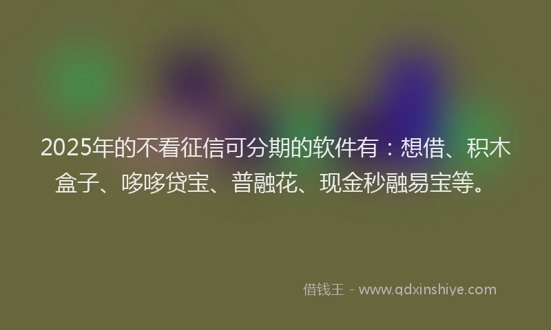 2025年的不看征信可分期的软件有：想借、积木盒子、哆哆贷宝、普融花、现金秒融易宝等。