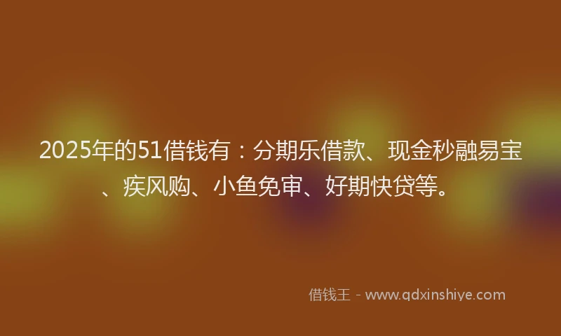 2025年的51借钱有：分期乐借款、现金秒融易宝、疾风购、小鱼免审、好期快贷等。