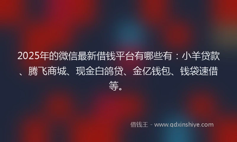 2025年的微信最新借钱平台有哪些有：小羊贷款、腾飞商城、现金白鸽贷、金亿钱包、钱袋速借等。