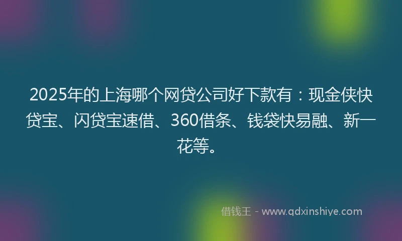 2025年的上海哪个网贷公司好下款有：现金侠快贷宝、闪贷宝速借、360借条、钱袋快易融、新一花等。
