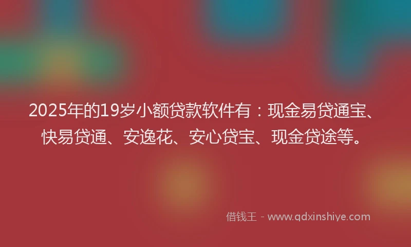 2025年的19岁小额贷款软件有：现金易贷通宝、快易贷通、安逸花、安心贷宝、现金贷途等。