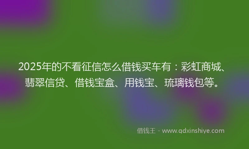 2025年的不看征信怎么借钱买车有：彩虹商城、翡翠信贷、借钱宝盒、用钱宝、琉璃钱包等。