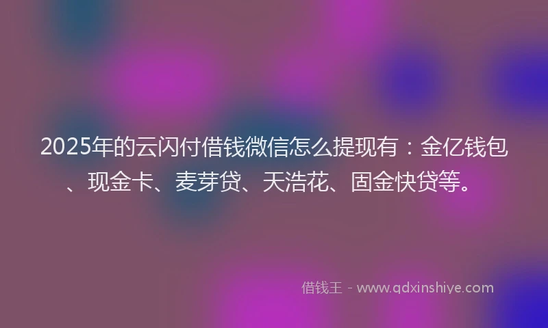 2025年的云闪付借钱微信怎么提现有：金亿钱包、现金卡、麦芽贷、天浩花、固金快贷等。