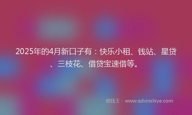 2025年的4月新口子有：快乐小租、钱站、星贷、三枝花、借贷宝速借等。
