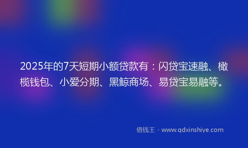 2025年的7天短期小额贷款有：闪贷宝速融、橄榄钱包、小爱分期、黑鲸商场、易贷宝易融等。