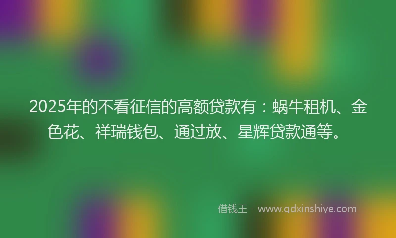 2025年的不看征信的高额贷款有：蜗牛租机、金色花、祥瑞钱包、通过放、星辉贷款通等。