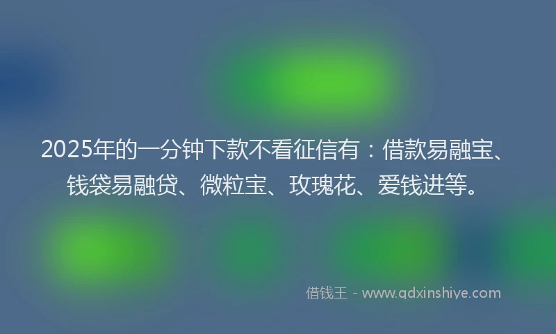 2025年的一分钟下款不看征信有：借款易融宝、钱袋易融贷、微粒宝、玫瑰花、爱钱进等。