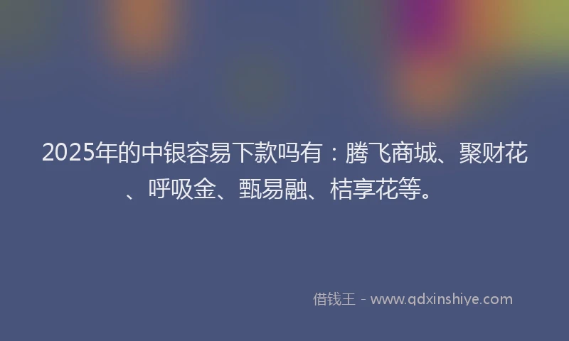 2025年的中银容易下款吗有：腾飞商城、聚财花、呼吸金、甄易融、桔享花等。