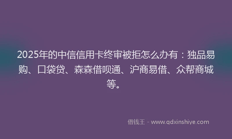 2025年的中信信用卡终审被拒怎么办有：独品易购、口袋贷、森森借呗通、沪商易借、众帮商城等。