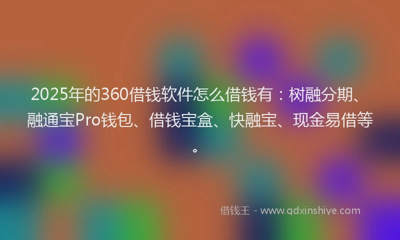 2025年的360借钱软件怎么借钱有：树融分期、融通宝Pro钱包、借钱宝盒、快融宝、现金易借等。