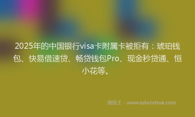 2025年的中国银行visa卡附属卡被拒有：琥珀钱包、快易借速贷、畅贷钱包Pro、现金秒贷通、恒小花等。