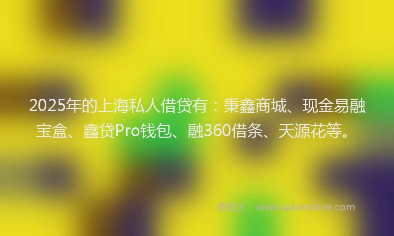 2025年的上海私人借贷有：秉鑫商城、现金易融宝盒、鑫贷Pro钱包、融360借条、天源花等。