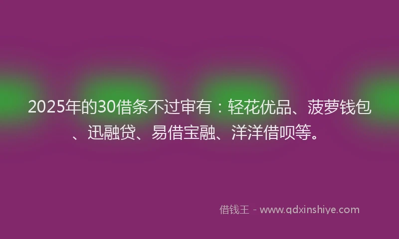 2025年的30借条不过审有：轻花优品、菠萝钱包、迅融贷、易借宝融、洋洋借呗等。