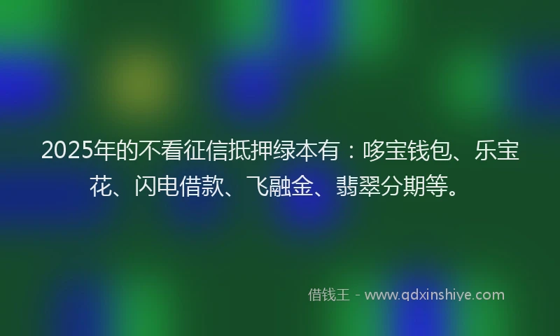 2025年的不看征信抵押绿本有：哆宝钱包、乐宝花、闪电借款、飞融金、翡翠分期等。