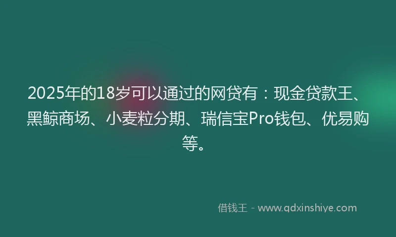 2025年的18岁可以通过的网贷有：现金贷款王、黑鲸商场、小麦粒分期、瑞信宝Pro钱包、优易购等。