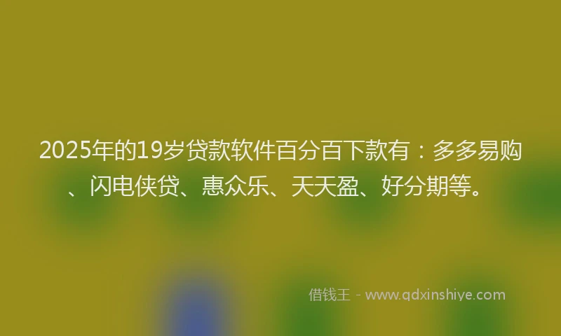 2025年的19岁贷款软件百分百下款有：多多易购、闪电侠贷、惠众乐、天天盈、好分期等。