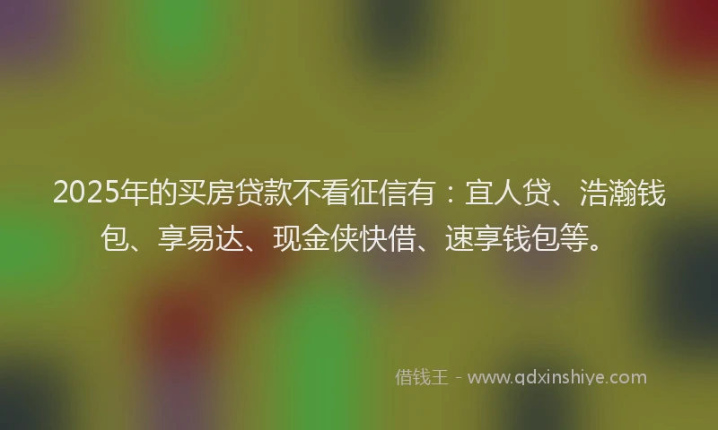 2025年的买房贷款不看征信有：宜人贷、浩瀚钱包、享易达、现金侠快借、速享钱包等。