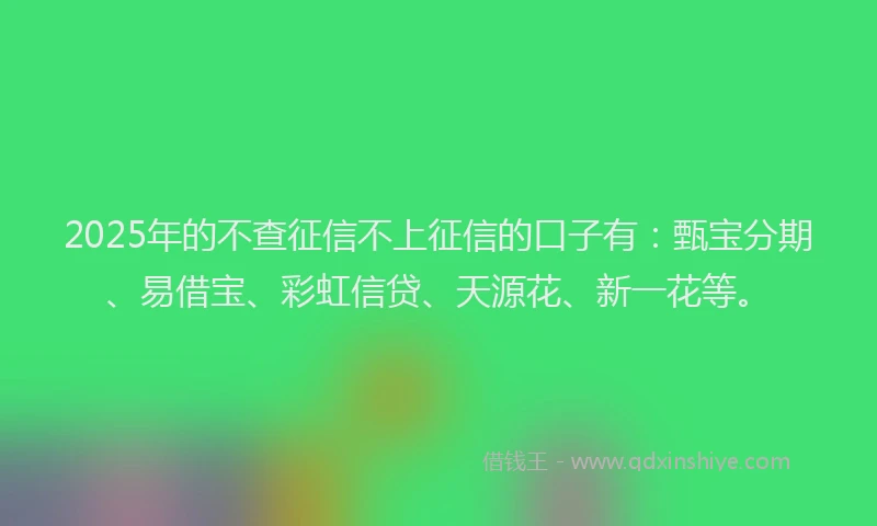 2025年的不查征信不上征信的口子有：甄宝分期、易借宝、彩虹信贷、天源花、新一花等。