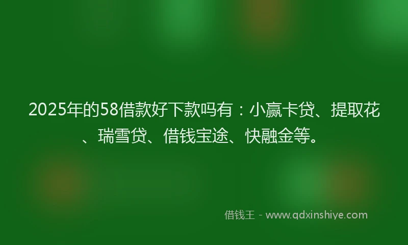 2025年的58借款好下款吗有：小赢卡贷、提取花、瑞雪贷、借钱宝途、快融金等。