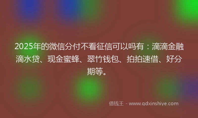 2025年的微信分付不看征信可以吗有：滴滴金融滴水贷、现金蜜蜂、翠竹钱包、拍拍速借、好分期等。