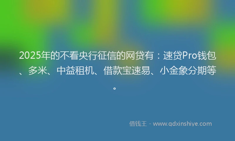 2025年的不看央行征信的网贷有：速贷Pro钱包、多米、中益租机、借款宝速易、小金象分期等。