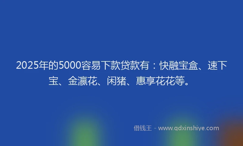 2025年的5000容易下款贷款有：快融宝盒、速下宝、金瀛花、闲猪、惠享花花等。