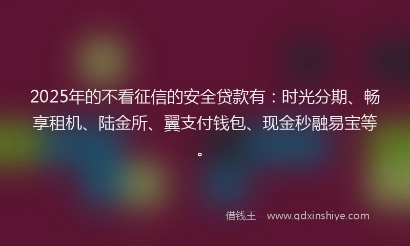 2025年的不看征信的安全贷款有：时光分期、畅享租机、陆金所、翼支付钱包、现金秒融易宝等。