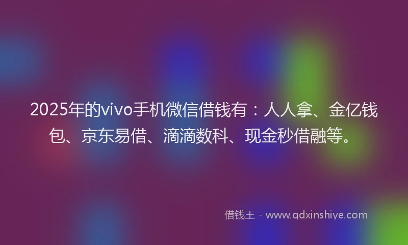 2025年的vivo手机微信借钱有：人人拿、金亿钱包、京东易借、滴滴数科、现金秒借融等。