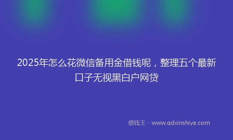 2025年怎么花微信备用金借钱呢，整理五个最新口子无视黑白户网贷