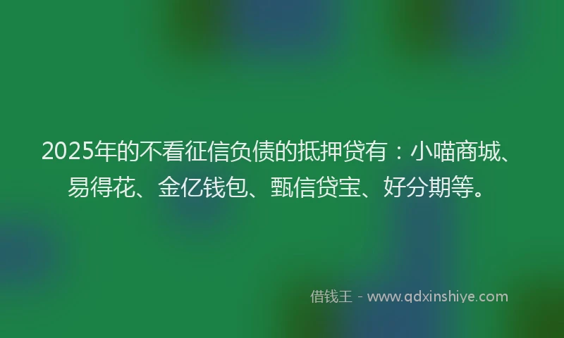 2025年的不看征信负债的抵押贷有：小喵商城、易得花、金亿钱包、甄信贷宝、好分期等。
