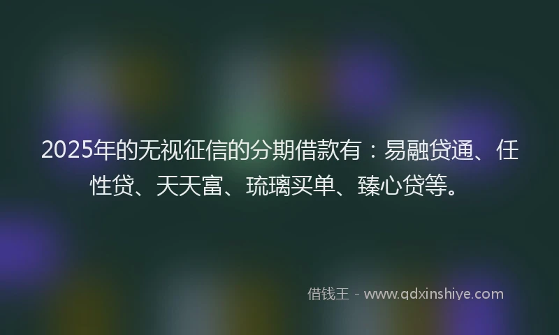 2025年的无视征信的分期借款有：易融贷通、任性贷、天天富、琉璃买单、臻心贷等。