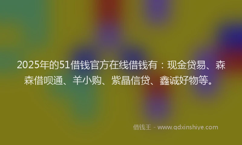 2025年的51借钱官方在线借钱有：现金贷易、森森借呗通、羊小购、紫晶信贷、鑫诚好物等。