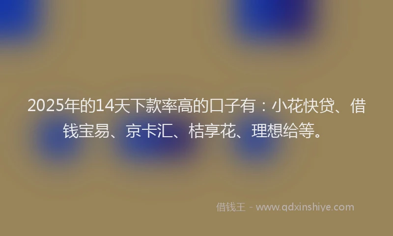 2025年的14天下款率高的口子有：小花快贷、借钱宝易、京卡汇、桔享花、理想给等。