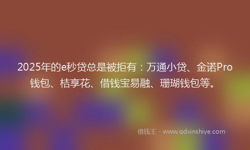 2025年的e秒贷总是被拒有：万通小贷、金诺Pro钱包、桔享花、借钱宝易融、珊瑚钱包等。
