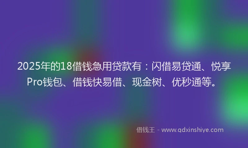 2025年的18借钱急用贷款有：闪借易贷通、悦享Pro钱包、借钱快易借、现金树、优秒通等。
