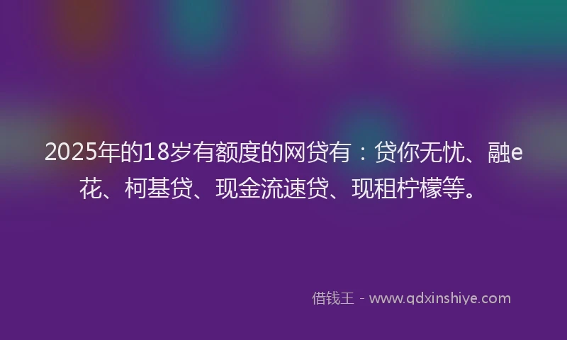 2025年的18岁有额度的网贷有：贷你无忧、融e花、柯基贷、现金流速贷、现租柠檬等。