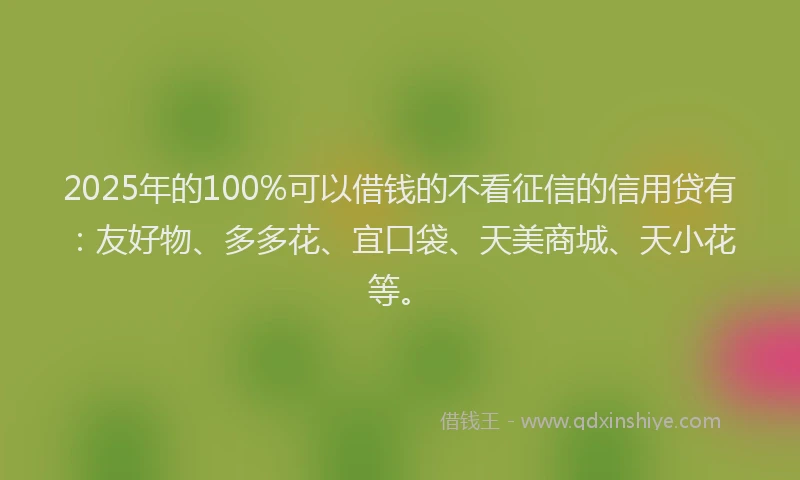 2025年的100%可以借钱的不看征信的信用贷有：友好物、多多花、宜口袋、天美商城、天小花等。