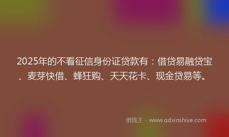 2025年的不看征信身份证贷款有：借贷易融贷宝、麦芽快借、蜂狂购、天天花卡、现金贷易等。