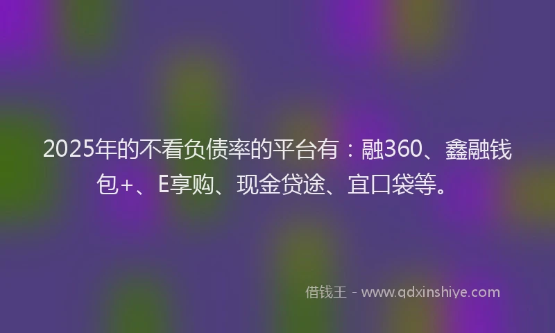 2025年的不看负债率的平台有：融360、鑫融钱包+、E享购、现金贷途、宜口袋等。