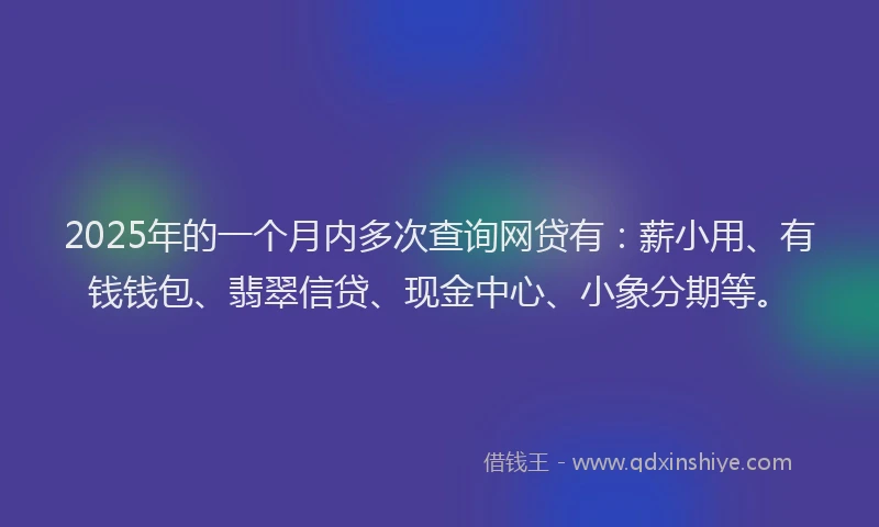 2025年的一个月内多次查询网贷有：薪小用、有钱钱包、翡翠信贷、现金中心、小象分期等。