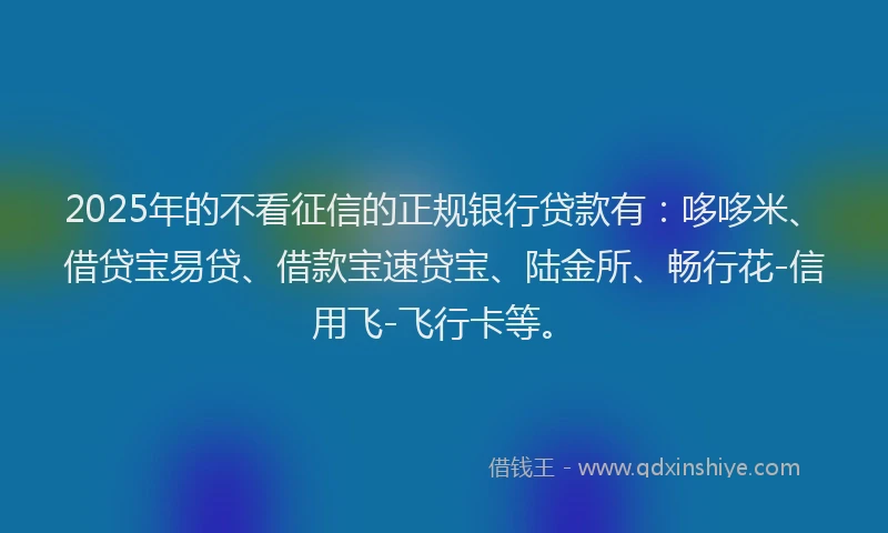 2025年的不看征信的正规银行贷款有：哆哆米、借贷宝易贷、借款宝速贷宝、陆金所、畅行花-信用飞-飞行卡等。