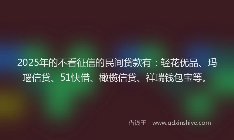 2025年的不看征信的民间贷款有：轻花优品、玛瑙信贷、51快借、橄榄信贷、祥瑞钱包宝等。