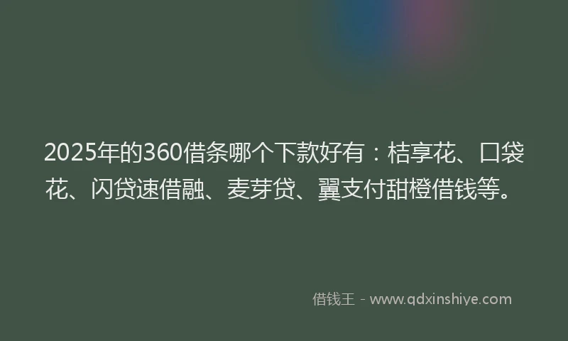 2025年的360借条哪个下款好有：桔享花、口袋花、闪贷速借融、麦芽贷、翼支付甜橙借钱等。
