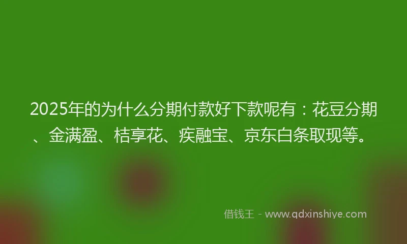 2025年的为什么分期付款好下款呢有：花豆分期、金满盈、桔享花、疾融宝、京东白条取现等。