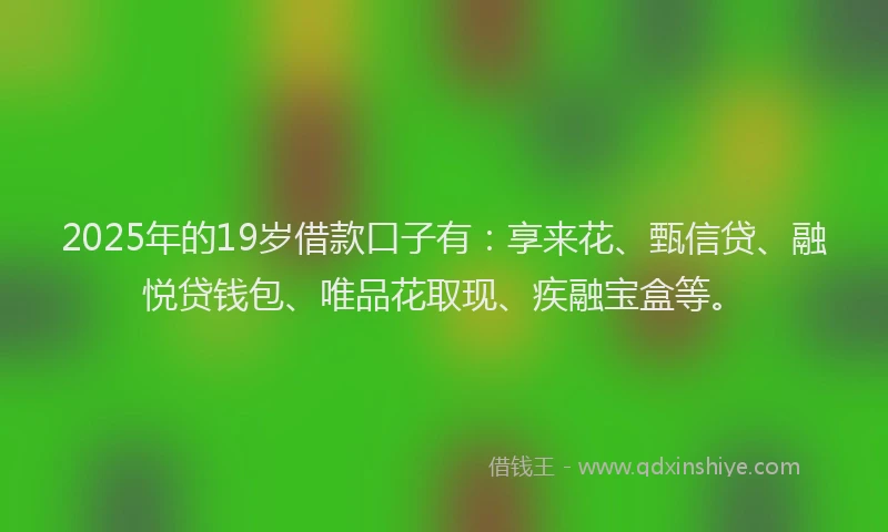 2025年的19岁借款口子有：享来花、甄信贷、融悦贷钱包、唯品花取现、疾融宝盒等。