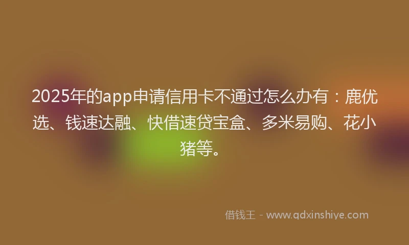 2025年的app申请信用卡不通过怎么办有：鹿优选、钱速达融、快借速贷宝盒、多米易购、花小猪等。